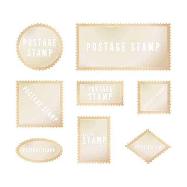 Modèle de timbre postal rétro avec ombre. Timbre-poste blanc avec bordure perforée. Illustration vectorielle isolée sur fond blanc — Image vectorielle