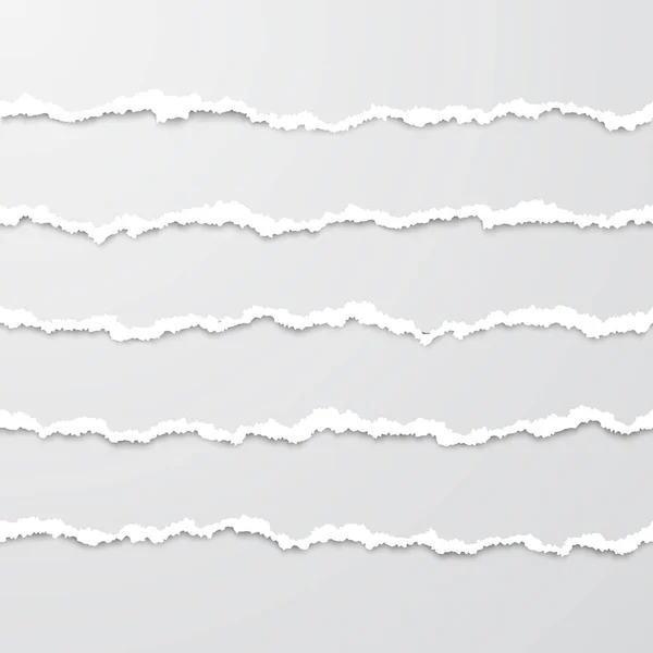 Set of horizontal seamless torn paper stripes with shadow. Paper texture with damaged edge. Tear paper borders. Vector illustration — Stock Vector