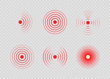 Set of red painful target spot. Pain circles. Sonar waves. Red rings of pain to indicate localization of ache. Vector illustration clipart