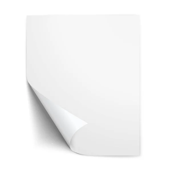 Реалистичный бумажный лист со сложенным углом. Бумажный лист с тенями на белом фоне. Векторная иллюстрация — стоковый вектор
