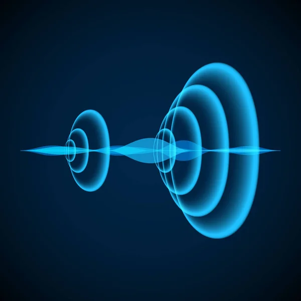 抽象数字声波。径向声纳波。在黑暗的背景上，有声波。矢量插图 — 图库矢量图片