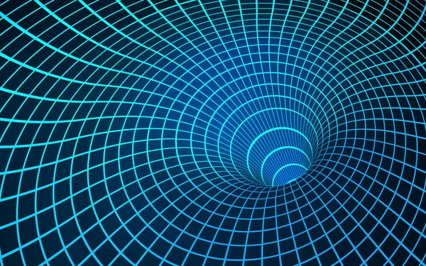 A fekete lyuk digitális vizualizációja. Féregjárat. Szingularitás és az esemény horizonton-Warp térben és időben. Vektoros illusztráció — Stock Vector