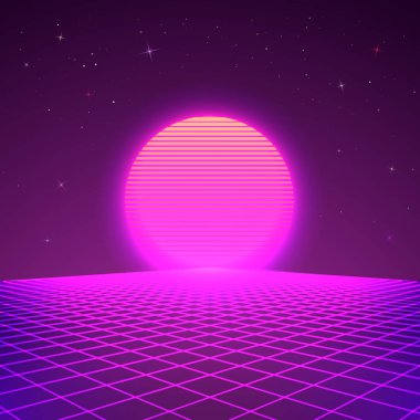 80'lerin stil arka planı. Bilimkurgu veya retro müzik posteri duvar kağıdı. Retro parti 80s Vektör illüstrasyon için El İlanı