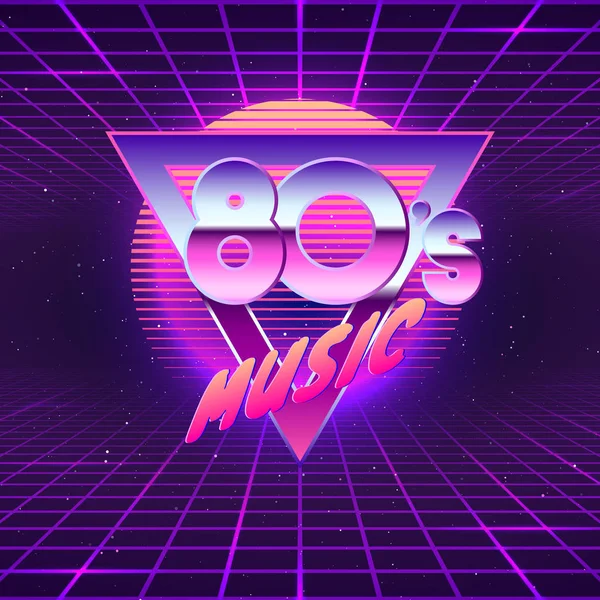 Paster template para a festa retro dos anos 80. Cores néon. Folheto de música eletrônica vintage. Ilustração vetorial — Vetor de Stock