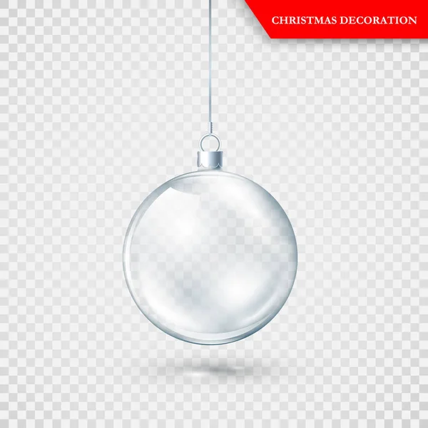 Decoração de Natal transparente de vidro. Bola de vidro de Natal no fundo transparente. Modelo de decoração de férias. Ilustração vetorial — Vetor de Stock