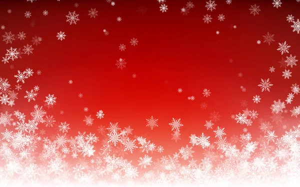 Fundo de inverno de férias de Feliz Natal e Feliz Ano Novo. Queda de flocos de neve brancos no fundo vermelho. Inverno a cair neve. Ilustração vetorial —  Vetores de Stock