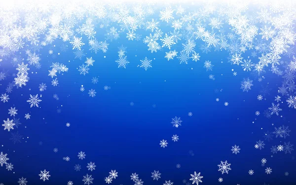 Natale fiocchi di neve sfondo. Fiocchi di neve bianchi cadenti su sfondo blu. Illustrazione vettoriale — Vettoriale Stock