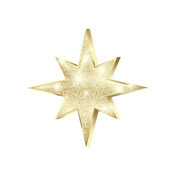 Estrella dorada con purpurina. Decoración de Navidad brillante. Estrella de Oro con destellos. Ilustración vectorial aislada sobre fondo blanco — Archivo Imágenes Vectoriales
