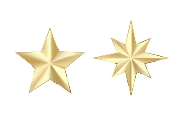 Set de estrellas doradas con purpurina. Brillante estrella dorada con destellos. Ilustración vectorial aislada sobre fondo blanco — Archivo Imágenes Vectoriales