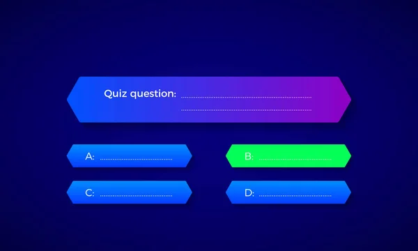 Diseño de concurso en color azul. Pregunta y cuatro opciones de respuesta. La respuesta correcta es verde. Ilustración vectorial — Archivo Imágenes Vectoriales