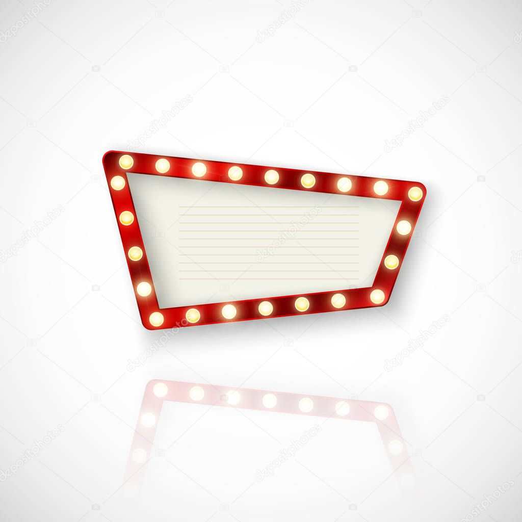 Retro Sign. Signboard with shiny lights and reflection. Vector illustration isolated on white background