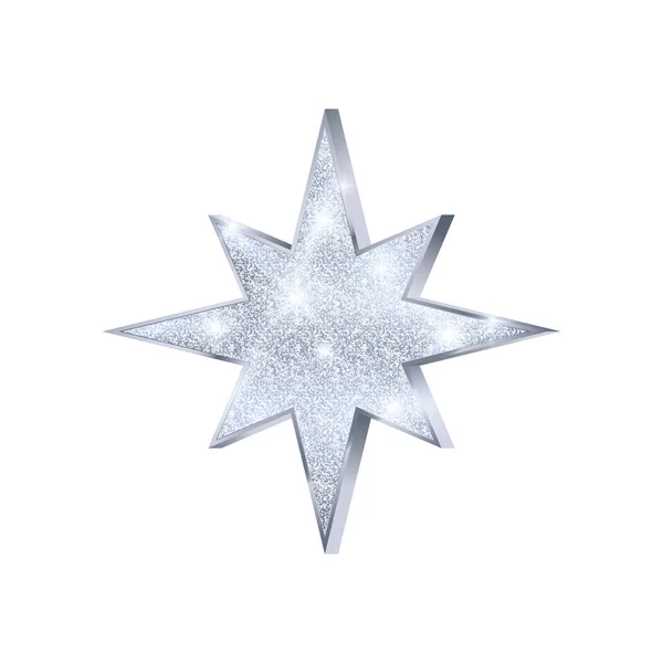 Estrella de plata de Navidad. Lujo y glamour estrella del brillo. Elemento decorativo para tarjeta o banner navideño. Ilustración vectorial — Archivo Imágenes Vectoriales