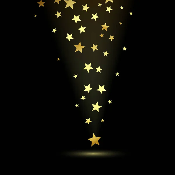 Fondo Estrella de Oro. Caer Estrellas Doradas. Elemento de decoración navideña para tarjeta de felicitación de diseño o invitación. Ilustración vectorial aislada sobre fondo oscuro — Archivo Imágenes Vectoriales