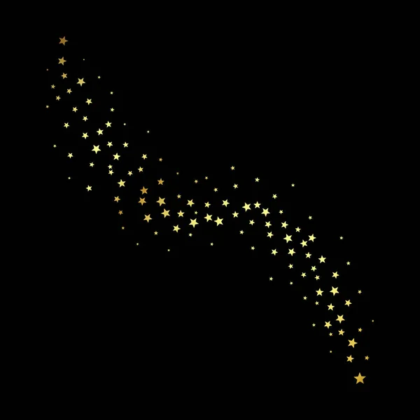Konfeti från guldstjärnor. Dekoration designelement. Vågigt stjärnstoft. vektor illustration isolerad på svart bakgrund — Stock vektor