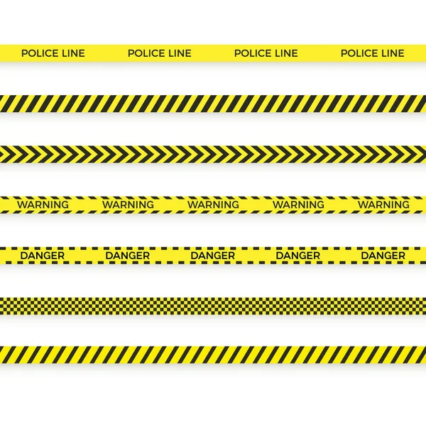 警察の黄色いテープのセット 境界線のある危険区域 警告ストリップ ベクトル — ストックベクタ