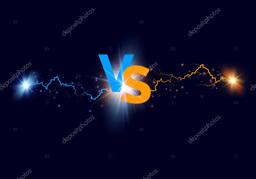 Versus background. Blue and orange forces lights with text VS. Vector illustration