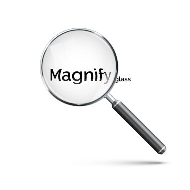 Metal çerçeveli ve siyah saplı büyüteç. Gerçekçi stil ikonu. Vektör