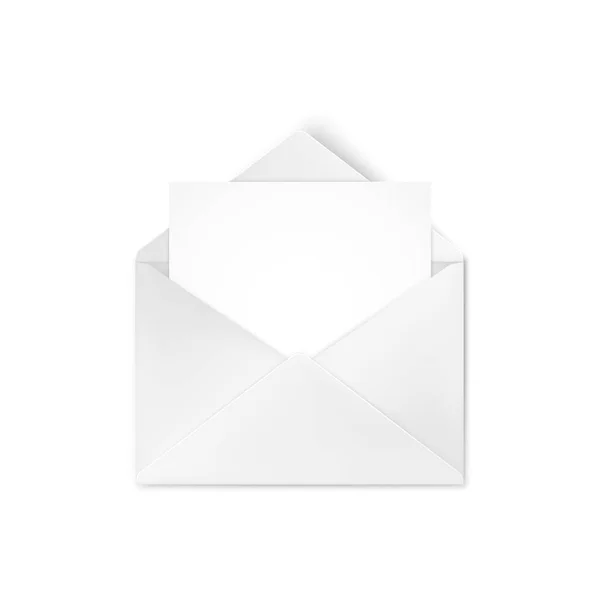 テキスト用のメモ付きの現実的な空の開いた白い封筒 ベクターイラスト — ストックベクタ
