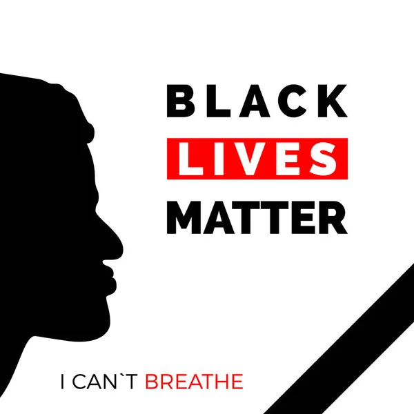Black Lives Matter und ich kann den Text auf dem Plakat nicht atmen. Schwarzes Gesichtsprofil und Trauerband. Menschlichkeit als soziale Frage. Vektor — Stockillustration Black Lives Matter Und Ich Kann Den Text Auf Dem — Stockvektor
