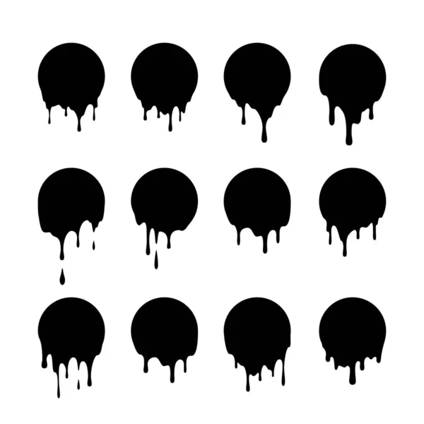 Set Dripping Black Circles Dripping Liquid Liquid Drops Ink Vector — Stock Vector