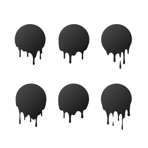 Druipende Zwarte Cirkels Verven Vlekken Druipende Vloeistof Vloeibare Druppels Inkt — Stockvector