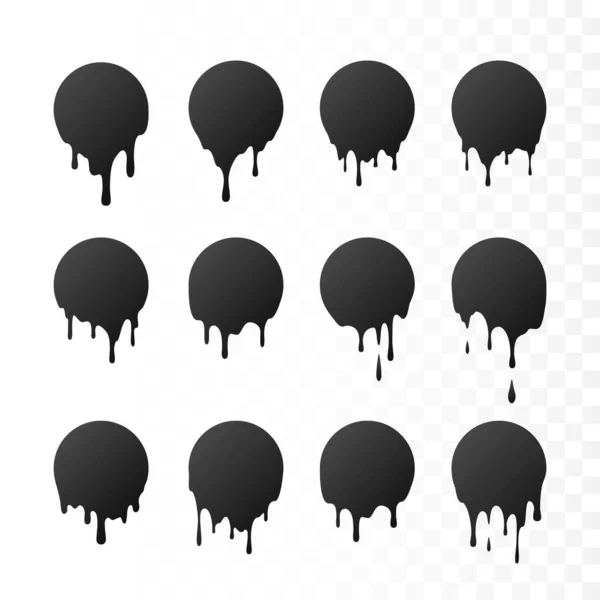 Tropfende Schwarze Kreise Tropfende Flüssigkeit Flüssige Tropfen Tinte Vektor Illustration — Stockvektor