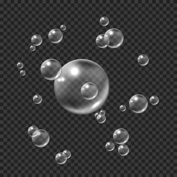 肥皂泡在透明的背景下孤立 循环水泡 矢量说明 — 图库矢量图片