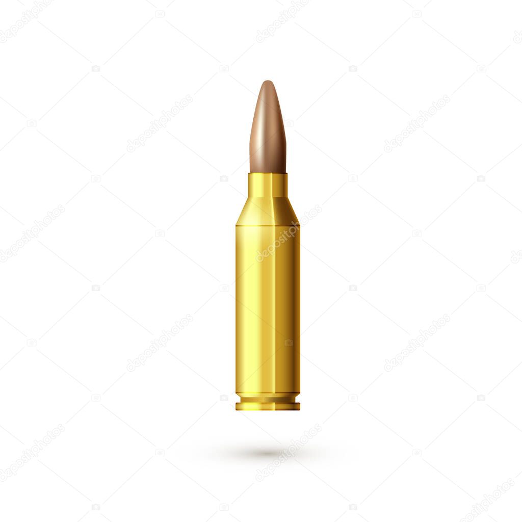 Realistic machine gun bullet. Sniper rifle cartridge. Vector illustration
