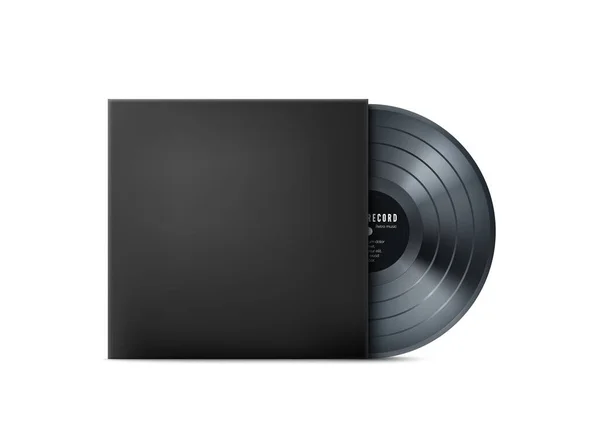 Black Vinyl Music Record Realistic Vintage Gramophone Disc Cover Mockup — Stock Vector