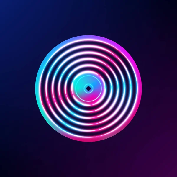 Neon Vinyl Record Illustration Copertina Dell Album Modello Invito Alla — Vettoriale Stock