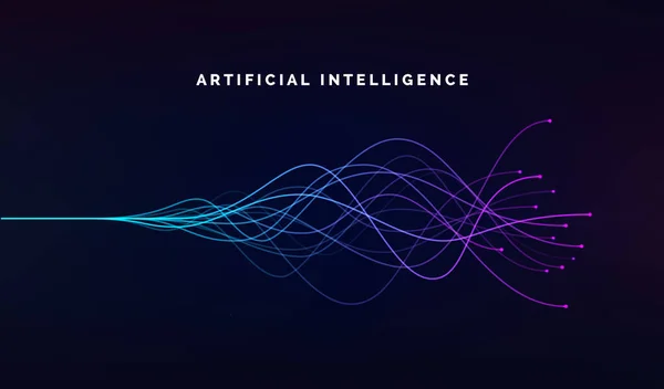 人工知能Aiとニューラルネットワークの深い学習概念 波イコライザー 青と紫の線 ベクターイラスト — ストックベクタ