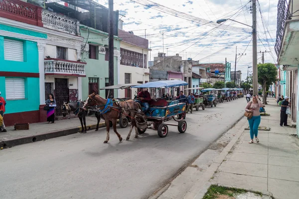 Cienfuegos, Cuba - 11 Şubat 2016: Cienfuegos, Cuba bir sokakta at arabası.
