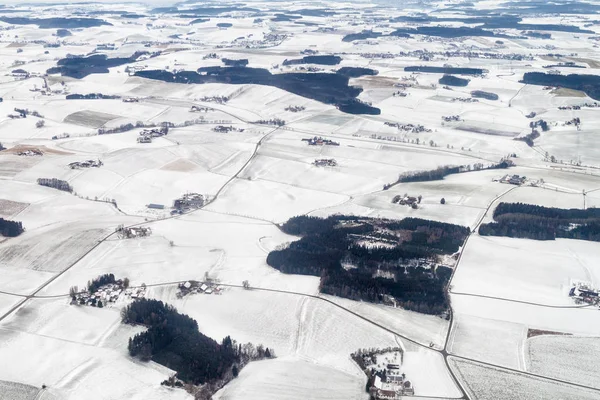 Winter Luchtfoto Van Het Landschap Van Beieren Buurt Van München — Stockfoto