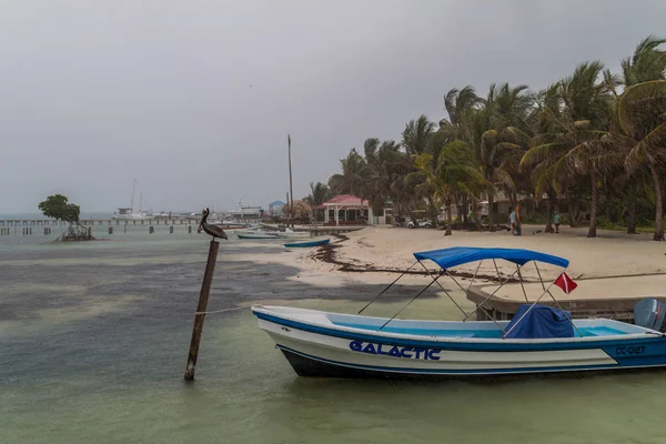 Caye Caulker, Belize - 5 Mart 2016: Sahil köyünde Caye Caulker, Belize. Fırtına geliyor.