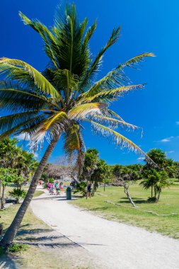 Tulum, Mexio - 29 Şubat 2016: Tulum, Meksika antik Maya şehir kalıntıları turist ziyaret
