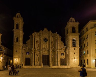 HAVANA, CUBA - FEB 20, 2016: Catedral de San Cristobal on Plaza de la Catedral square in Habana Vieja.