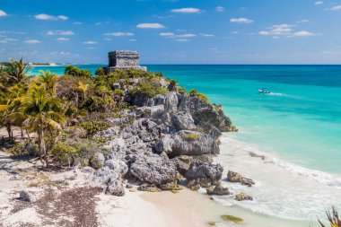 Ruins of the ancient Maya city Tulum and the Caribbean sea, Mexico clipart