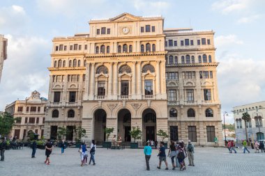 HAVANA, CUBA - FEB 20, 2016: Lonja del Comercio building on Plaza de San Francisco de Asis square in Havana Vieja.