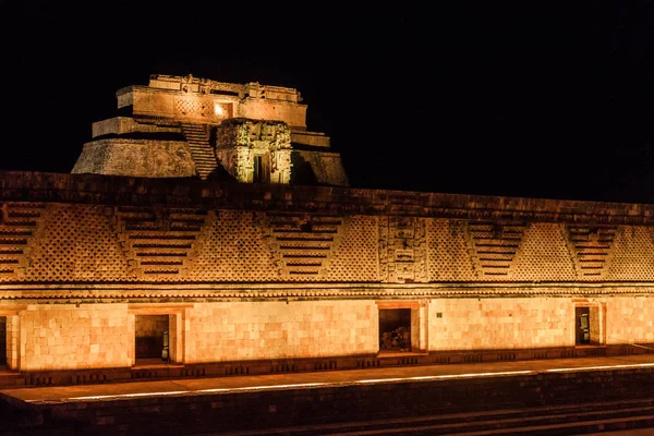 Lichtershow Gebäudekomplex Des Nonnenvierecks Cuadrangulo Las Monjas Den Ruinen Der — Stockfoto