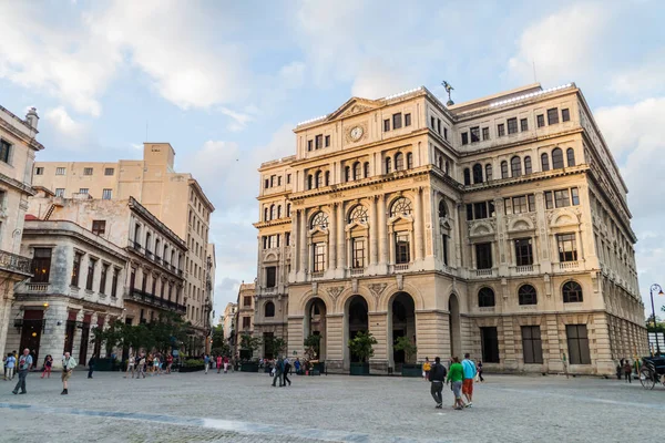 HAVANA, CUBA - FEB 20, 2016: Lonja del Comercio building on Plaza de San Francisco de Asis square in Havana Vieja.