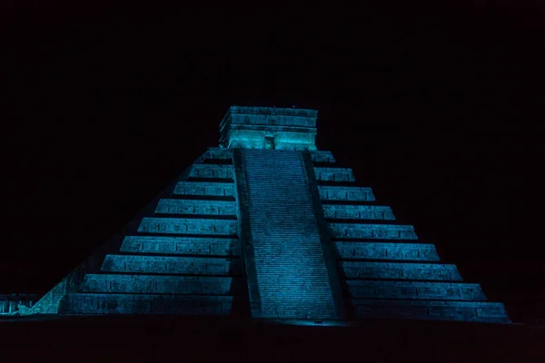 Night View Kukulkan Pyramid Ancient Mayan City Chichen Itza Mexico — Stock Photo, Image