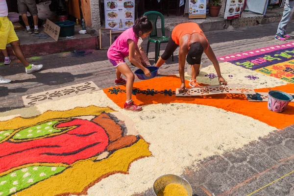 Panajachel Guatemala March 2016 People Decorate Easter Carpets Panajachel Village — Stock Photo, Image