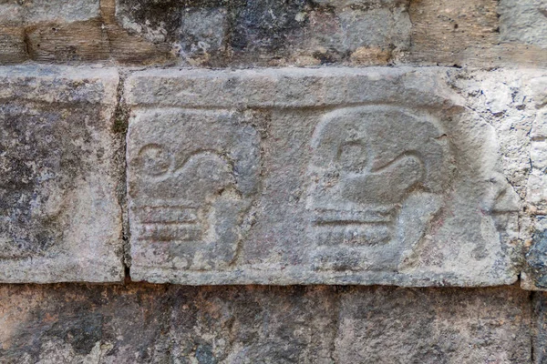 Crânes Sculptés Sur Plate Forme Sculls Site Archéologique Chichen Itza — Photo