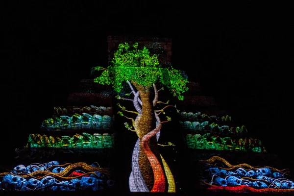 Chichen Itza Mexique Février 2016 Spectacle Lumière Pyramide Kukulkan Dans — Photo