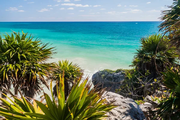 Caribbean Sea Ruins Ancient Maya City Tulum Mexico — Stock Photo, Image