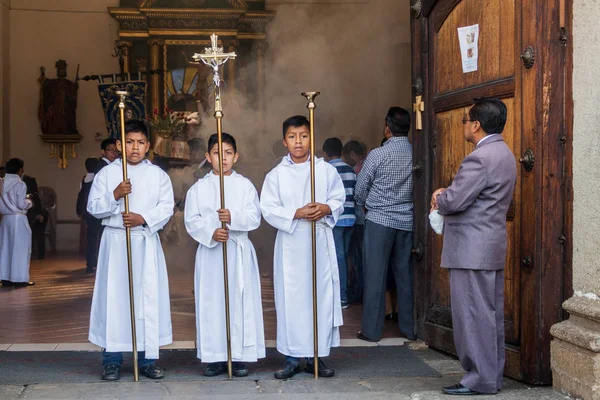 Antigua Guatemala Mart 2016 Bir Alay Paskalya Pazar Katılımcıların Antigua — Stok fotoğraf