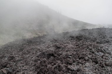Guatemala Pacaya yanardağ lav alan kaplayan sis
