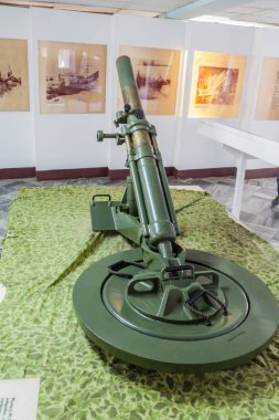 Playa Giron, Küba - 14 Şubat 2016: Harç başarısız 1961 Domuzlar Körfezi işgali Playa Giron Köyü, Küba'ya adanmış bir rmuseum içinde.