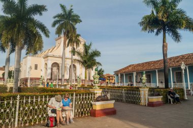 TRINIDAD, CUBA - FEB 8, 2016: Iglesia Parroquial de la Santisima Trinidad church on Plaza Mayor square in Trinidad, Cuba.