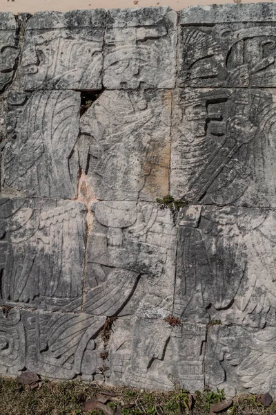 Chichen Itza, Meksika kabartmalar arkeolojik büyük top oyunu sarayda, oyuncuların sitesi.